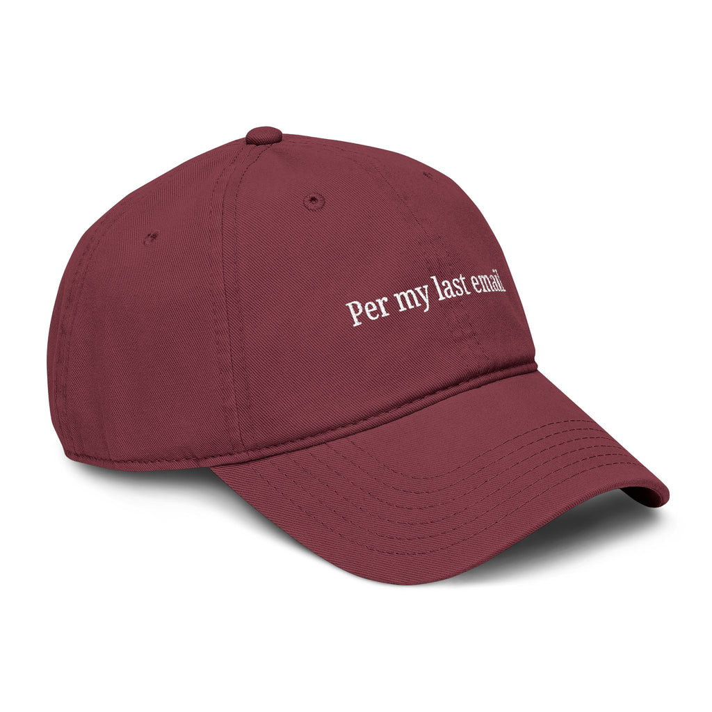 Per my last email |  embroidered baseball cap | minimalist script, washed cotton
