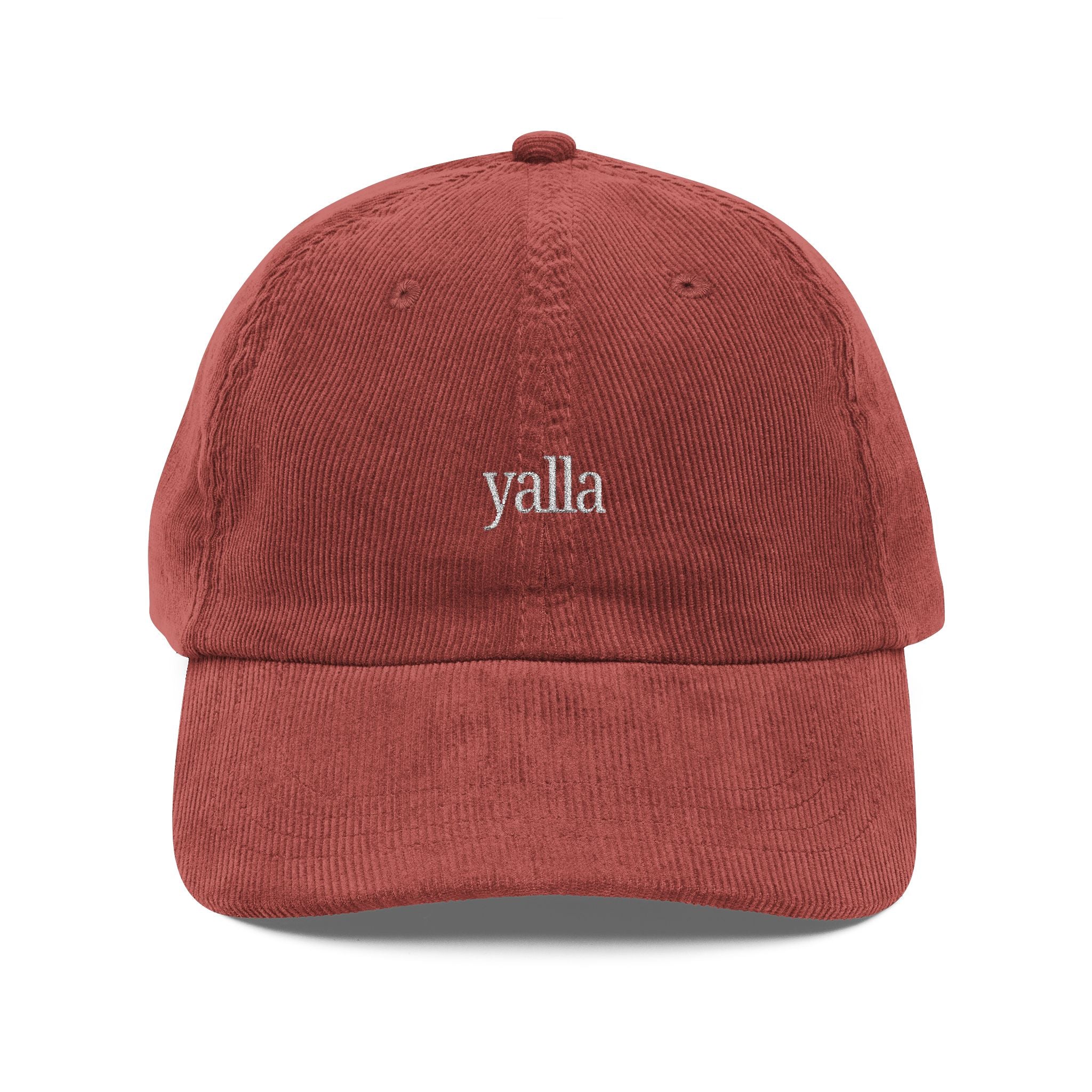 Yalla Embroidered Corduroy Baseball Cap — Vintage Rust Hat