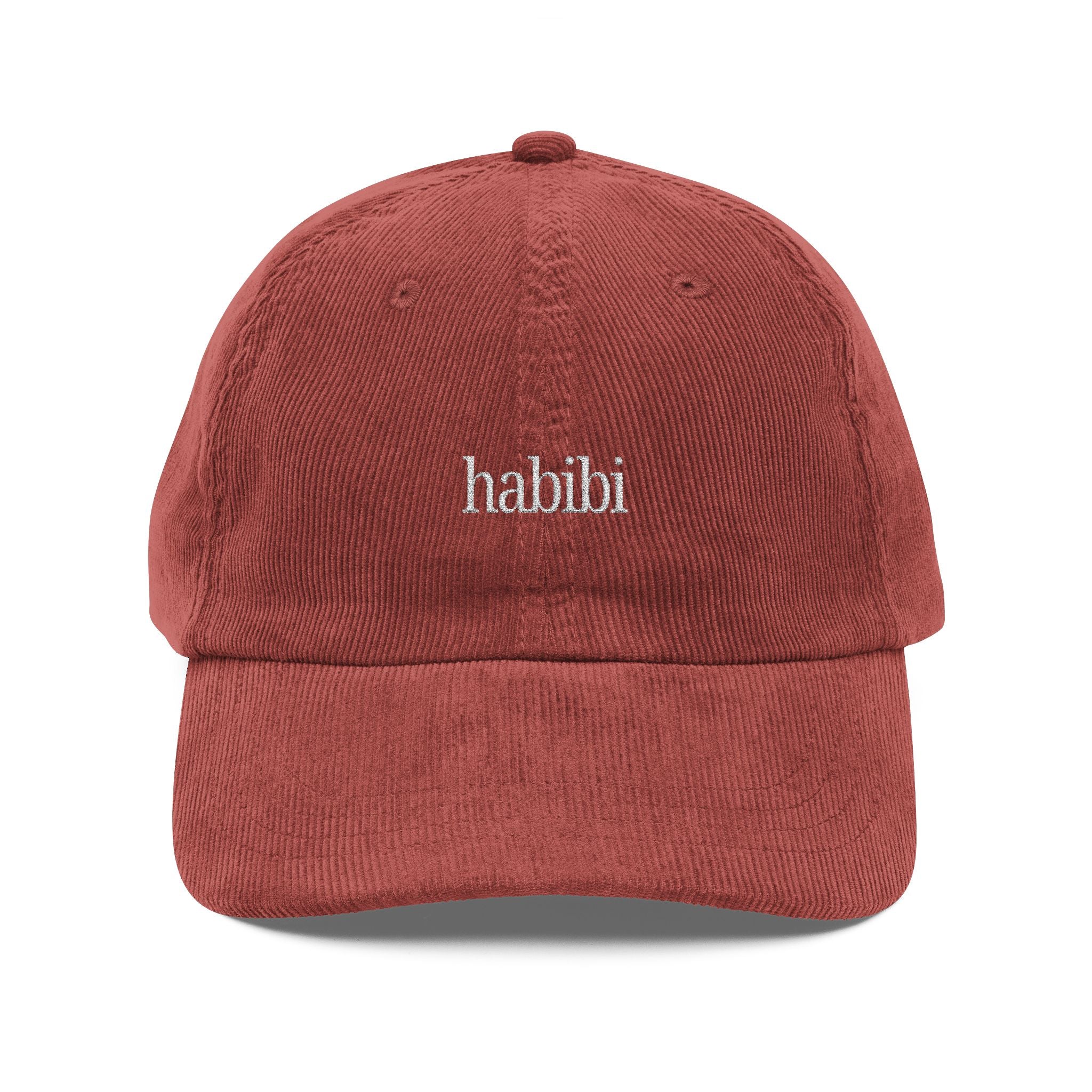 Habibi Embroidered Corduroy Cap — Vintage Rust Baseball Hat