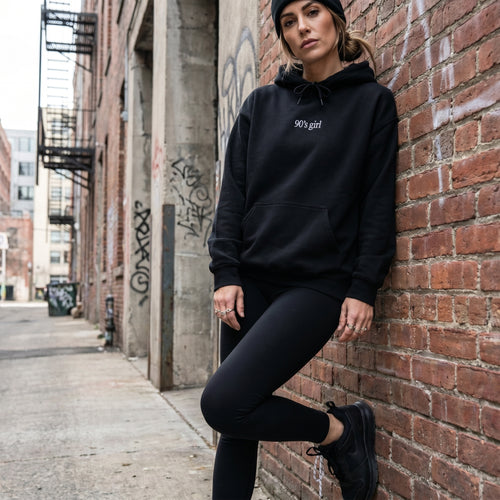 90’s Girl Embroidered Hoodie – Minimalist Vintage Sweatshirt, Retro Aesthetic Women’s Pullover