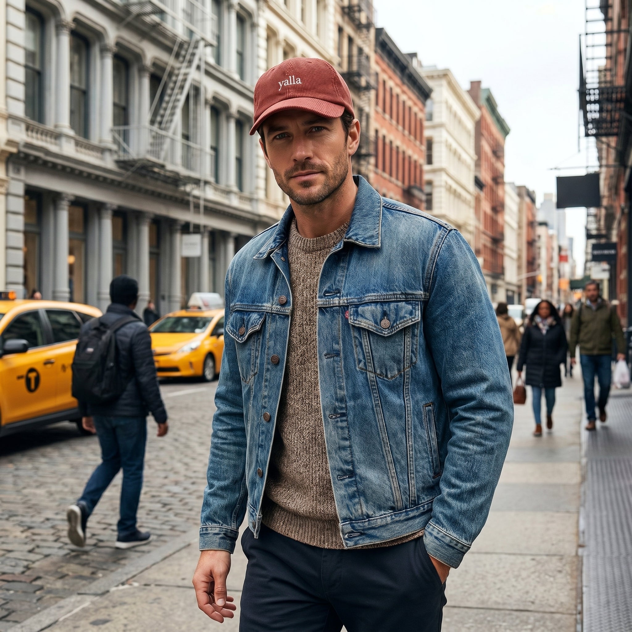 Yalla Embroidered Corduroy Baseball Cap — Vintage Rust Hat
